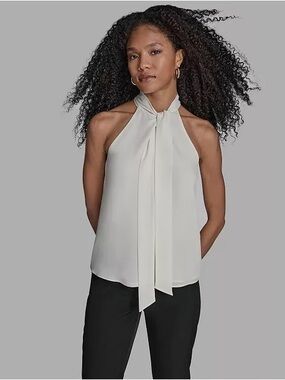 BCBG Ivory Halter Tie-Neck Camisole